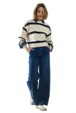 Relaxed Beige Jumper With Black Stripes