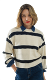 Relaxed Beige Jumper With Black Stripes
