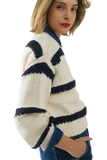 Relaxed Beige Jumper With Black Stripes