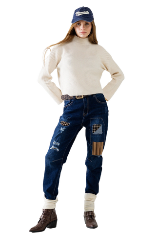 Cream Ribbed High Neck Sweater