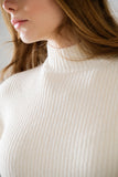 Cream Ribbed High Neck Sweater