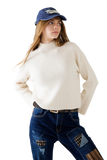 Cream Ribbed High Neck Sweater