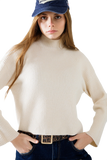 Cream Ribbed High Neck Sweater
