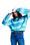 Relaxed Sweater With Ombre Print in Shades of Blue and Argyle Print at the Sleeves