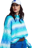 Relaxed Sweater With Ombre Print in Shades of Blue and Argyle Print at the Sleeves