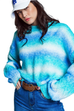 Relaxed Sweater With Ombre Print in Shades of Blue and Argyle Print at the Sleeves