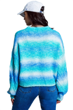Relaxed Sweater With Ombre Print in Shades of Blue and Argyle Print at the Sleeves
