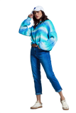Relaxed Sweater With Ombre Print in Shades of Blue and Argyle Print at the Sleeves