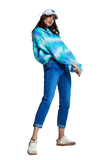 Relaxed Sweater With Ombre Print in Shades of Blue and Argyle Print at the Sleeves