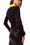 Ribbed Cardigan With With Feathers and Gold Buttons
