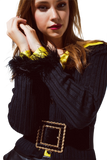 Ribbed Cardigan With With Feathers and Gold Buttons