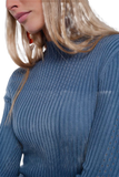 Ribbed Jumper With High Neck in Blue
