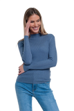 Ribbed Jumper With High Neck in Blue