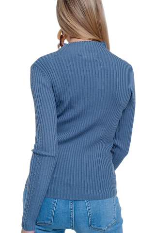 Ribbed Jumper With High Neck in Blue