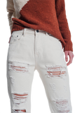 Ripped Boyfriend Jeans in Beige