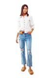 Ripped Knee Straight Jeans