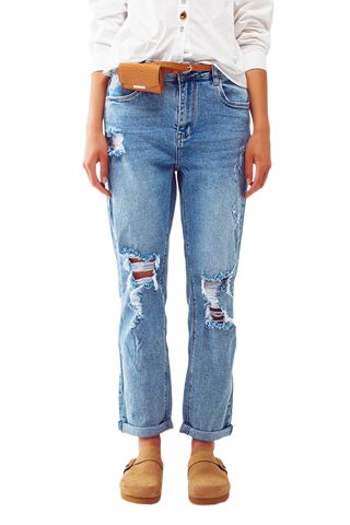 Ripped Knee Straight Jeans