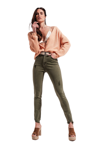 Ripped Skinny Jean in Green