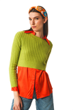 Round Neck Cable Knit Crop Jumper in Lime Green