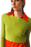 Round Neck Cable Knit Crop Jumper in Lime Green