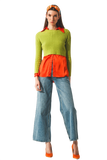Round Neck Cable Knit Crop Jumper in Lime Green