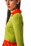 Round Neck Cable Knit Crop Jumper in Lime Green