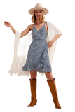 Ruffle Wrap Dress in Blue Floral Print