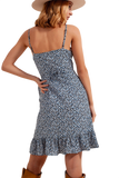 Ruffle Wrap Dress in Blue Floral Print