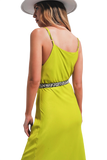 Satin Cami Strap Midi Slip Dress in Green