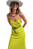 Satin Cami Strap Midi Slip Dress in Green