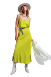 Satin Cami Strap Midi Slip Dress in Green