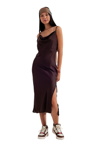 Satin Cami Strap Mini Dress in Brown
