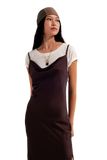 Satin Cami Strap Mini Dress in Brown