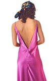 Satin Maxi Dress With Spaghetti Straps in Fuchsia