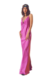 Satin Maxi Dress With Spaghetti Straps in Fuchsia