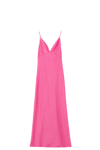Satin Maxi Dress With Spaghetti Straps in Fuchsia
