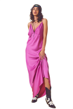 Satin Maxi Dress With Spaghetti Straps in Fuchsia
