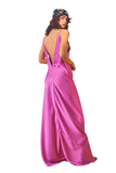 Satin Maxi Dress With Spaghetti Straps in Fuchsia