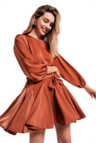 Satin Mini Dress With Belt in Orange
