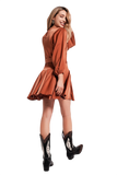 Satin Mini Dress With Belt in Orange