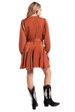 Satin Mini Dress With Belt in Orange