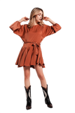 Satin Mini Dress With Belt in Orange