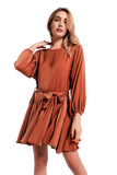 Satin Mini Dress With Belt in Orange