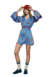 Satin v Neck Mini Dress in Blue