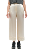 Satin Wide Leg Suit Pants in Cream
