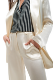 Satin Wide Leg Suit Pants in Cream