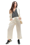 Satin Wide Leg Suit Pants in Cream