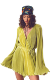 Bold Lime Pleated Wrap Jumpsuit