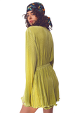 Bold Lime Pleated Wrap Jumpsuit