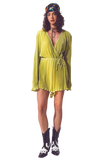 Bold Lime Pleated Wrap Jumpsuit